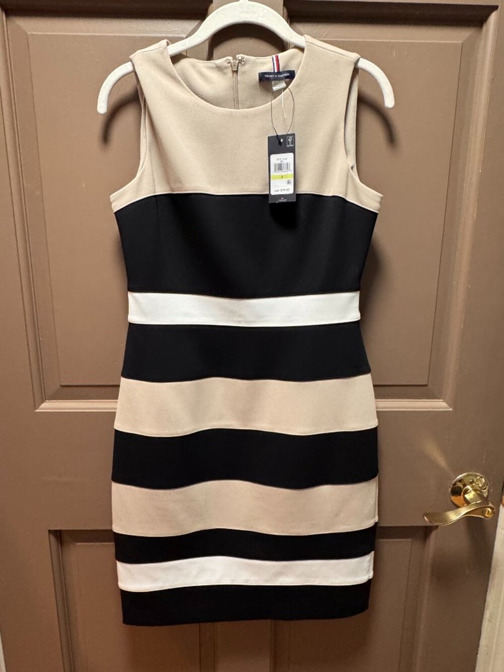 NWT Tommy Hilfiger Black Cream Striped Sleeveless Dress Size 4
